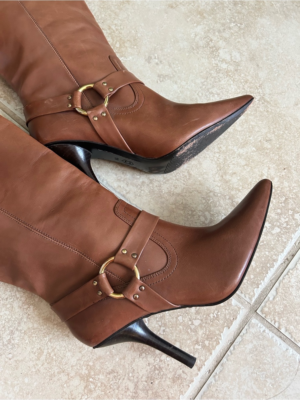Michael by Michael Kors Brown Genuine Leather Buckle Heeled Boots 9M - Picture 5 of 9